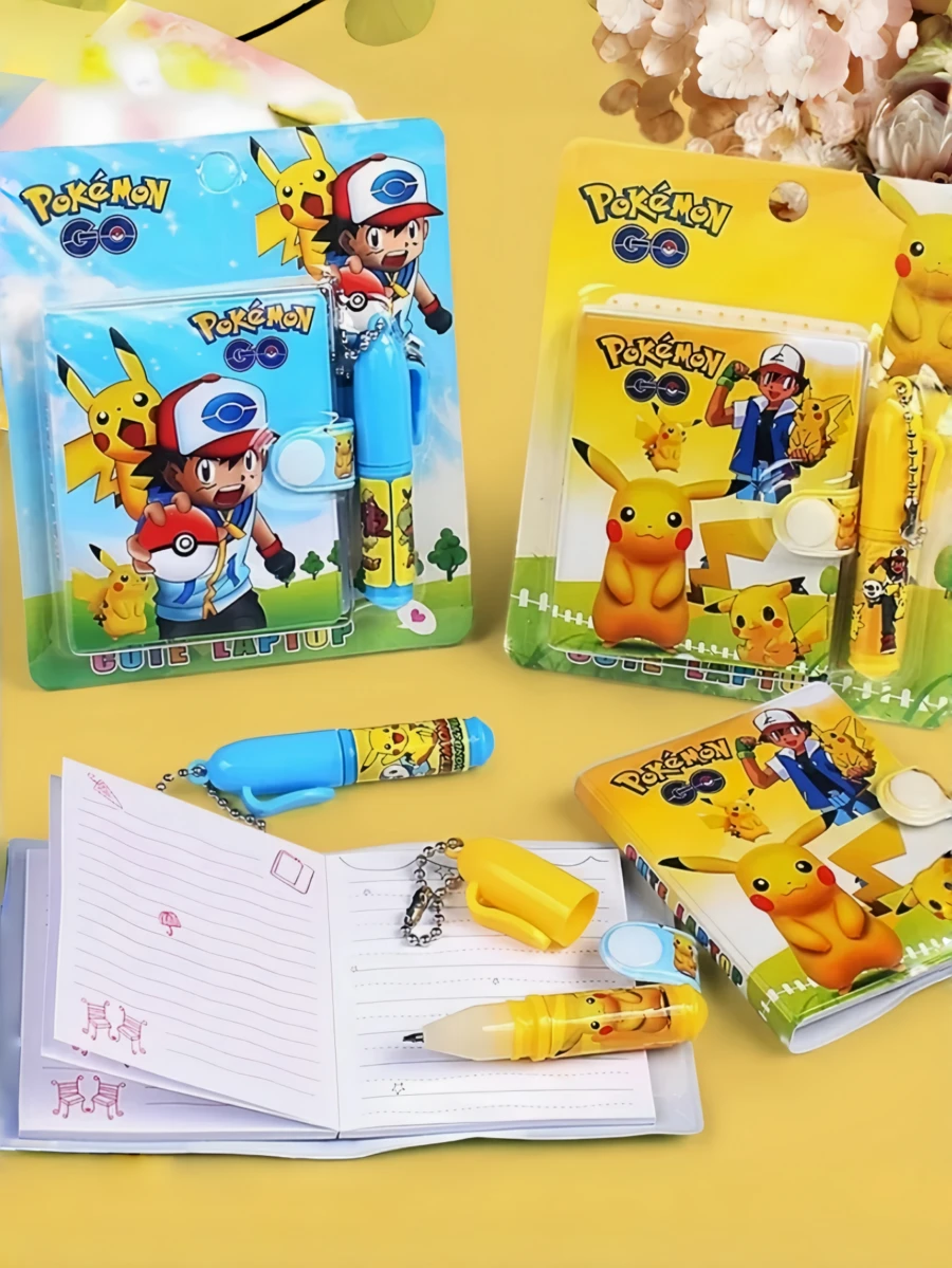 pokemon 宝可梦新款可爱卡通宝可梦学生迷你笔记本带笔口袋日记套装奖励套装 - 彩色 - 查看 1