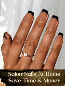 150pcs Rectangular French Manicure Nail Tips, Brown And Black French Soft Gel Nail Tips, Fake Nail Set, Suitable For DIY Manicure, Simple Multi-Purpose Style, 15 Sizes For Women - Coklat - View 4