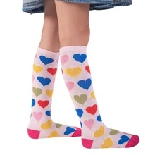 Girls' 3/4 Cotton Long Socks Set, Colorful Striped, Fashionable, Thick - 1顆心 - 查看 4