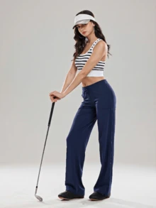 ZULIZ Áo tank top thể thao dáng ngắn cổ chữ U kẻ sọc KYRLSSU - Đen và trắng - Xem 2