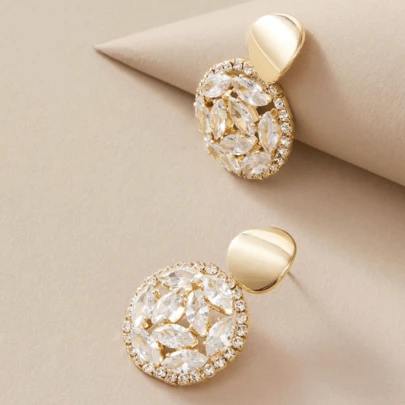 1 par de pendientes elegantes y lujosos de moda con forma geométrica redonda y cristales de strass para fiesta