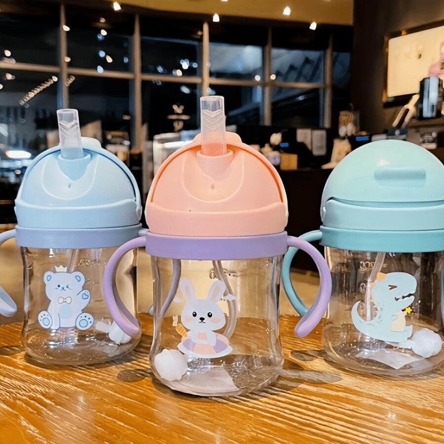 2 chiếc cốc uống nước cho trẻ em có van trọng lực, tay cầm chống sặc, chống va đập, kèm ống hút. - nhiều màu - Xem 1