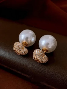 1 Đôi bông tai ngọc trai Zirconia thời trang nữ - Hình trái tim, trang sức thanh lịch để đeo hàng ngày - bông tai tình yêu - Xem 1
