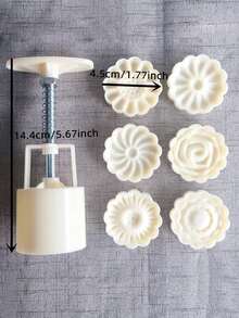 6 Piezas/set Molde Para Pastel De Luna Con Forma De Flor, Tipo De Prensado Manual, Molde Antiadherente Para Helado De Judías Verdes, Herramientas De Horneado Con Diseño De Dibujos Animados - Beis - Ver 2