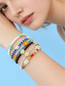 6件套雏菊串珠手链 - 彩色 - 查看 4