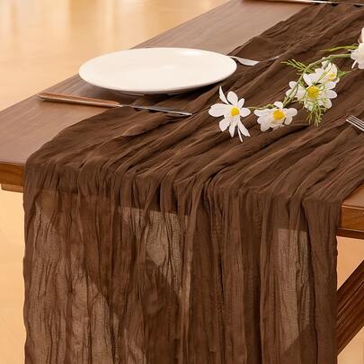 Caminos de mesa de gasa marrón | Decoración bohemia arrugada | Recepción de boda, fiesta de ducha nupcial