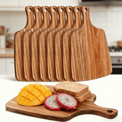 1pc Wooden Cutting Board, Extra Thick & Durable Kitchen Chopping Board, Cheese Board, Charcuterie Board, Wooden Platter For Vegetables, Fruits, Steak, Bread, Meat, Hanging Design With Handle, Kitchen Decor, Pizza Tray, Decorative Tray, Coffee Tray Mat, Apartment & Dorm Essential, Home Cooking, Kitchen Gadget, Restaurant Use, Kitchen Accessory