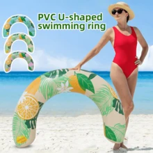 1 Set - High-Quality Transparent Thick PVC Adult Inflatable Swimming Ring, U-Shaped Inflatable Armpit Swimming Ring With Fruit Print, Adult Inflatable Floating Ring, Swimming Pole - Multicolor - View 4