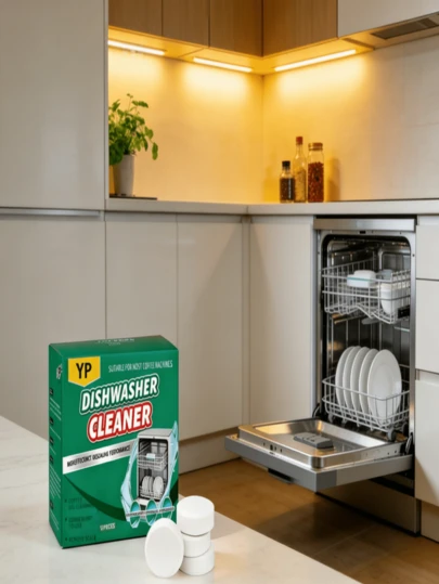 洗碗机清洁泡腾片，强效去除油渍和水垢，不留残留，适用于家用洗碗机、厨具深度清洁，日常厨房洗碗机护理清洁用品