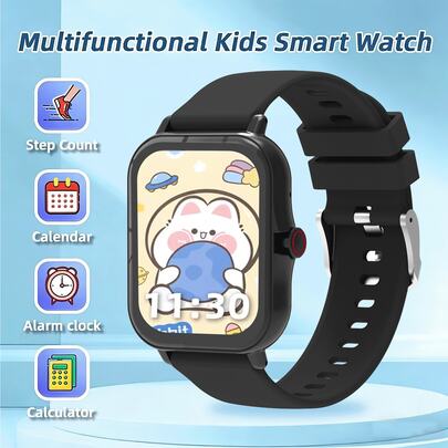 儿童智能手表，无线拨号/通话，来电提醒和拒接，多种运动模式，可自定义壁纸，闹钟提醒，消息通知，音乐播放控制，适合青少年，兼容安卓和iOS系统