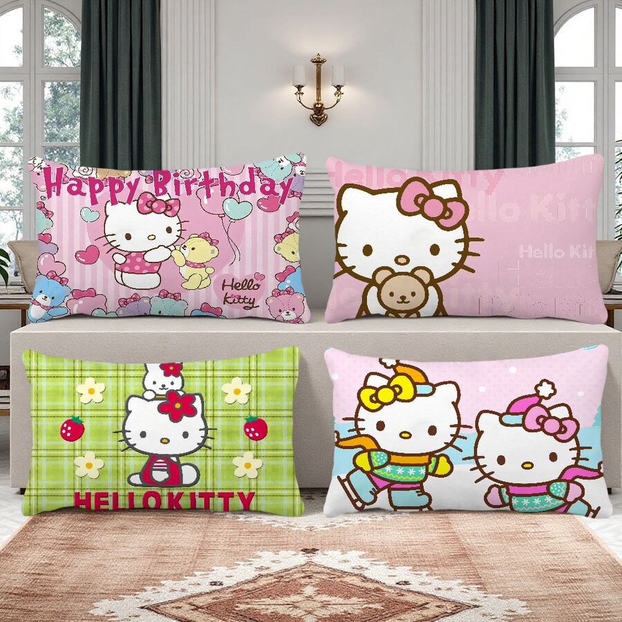 SANRIO 1/4件正方形抱枕套-可愛印花設計充滿甜美女性魅力|室內裝飾|拉鍊開口|100%聚酯纖維|居家裝飾枕套|居家禮品|沙發靠墊套|包含「Shine」、豹紋印花及其他設計 - A - 查看 1