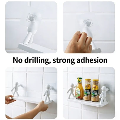 Bộ 10 kệ treo tường hình người nhỏ, kệ đựng đồ trang điểm phòng tắm, kệ đựng mỹ phẩm, lọ gia vị, sử dụng trong nhà không cần khoan.