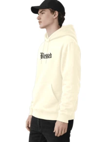 Men's Fleece Hoodie, Street Style,  Print, Statue Writing, Streetwear, Long Sleeve Hooded Sweatshirt, Unisex Jacket With Pocket. - 杏色 - 查看 5