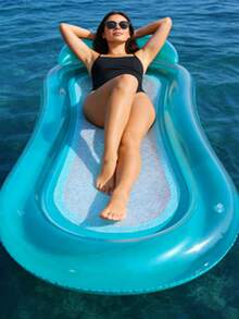 2pcs/1pc Inflatable Floating Bed With Mesh Fabric And Headrest, Water Lounge Float, Foldable And Portable, Suitable For Multiple Scenarios Such As Swimming Pools, Beaches, Parties, Etc., Is A Must-Have For Summer Water Play, Vacation And Leisure. - Multicolor - View 6
