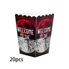 6個/20個/40個「Welcome To The Other Side」紅黑恐怖主題紙製爆米花盒，適合生日派對、Stranger派對、朋友聚會、萬聖節電影之夜，爆米花與糖果零食盒 - 紅黑色 - 查看 9