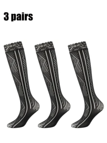 1/2/3 Paar Damen Spitzenbesatz Netzstrümpfe bis zur Mitte des Wades, Retro Muster Netzstrümpfe bis zur Mitte des Wades, sexy Y2K Streetwear, passend zu Jeansröcken/-shorts, Plateauschuhen - Schwarz - Übersicht 14