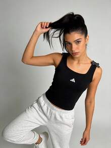 Adidas 女士背心 修身舒適簡約夏季休閒服 DCE TANK 日常運動針織蝴蝶結上衣 KS5318 - 黑色 - 查看 1