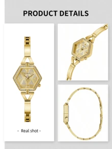Guess Đồng hồ nữ hình lục giác pha lê thanh lịch, đồng hồ trang sức pha lê vàng sang trọng, đồng hồ đeo tay thạch anh kiểu cổ điển phù hợp cho đeo hàng ngày và dự tiệc GW0680L2 - Vàng - Xem 6