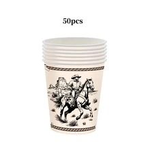 10個/20個/50個 西部牛仔主題紙杯，附復古牛仔馬沙漠圖案，適用於牛仔主題生日派對、嬰兒洗禮派對、西部婚禮、牛仔騎馬派對，男女通用 - 多色 - 查看 7