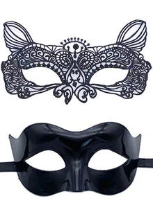 2pcs/Set Couple Masquerade Mask Costume, Lace Plastic Venetian Party Mask, Suitable For Halloween, Carnival, Romantic Decoration, Unisex - Multicolor - View 16