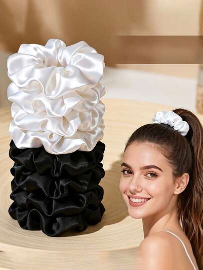 Bộ 7/8 dây buộc tóc bằng vải đen trắng, kiểu dáng tối giản, đa năng, phù hợp cho các buổi hẹn hò, cưỡi ngựa, đi học, du lịch và nhiều dịp khác (Đen, Trắng)