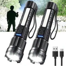 2pcs/Set Super Bright LED Tactical Flashlights High Lumens 980,000L, USB Rechargeable Powerful Handheld Flashlight With 7 Modes & COB Side Light, Zoomable Waterproof Torch For Camping, Outdoor, Home Emergency - A - View 8