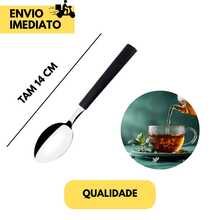 Kit 12 Colher de Chá Cabo Preto Aço Inox Elegante Resistente Uso Diário Premium - Preto - Visão 3
