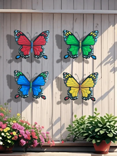 1只/4只装亮丽金属蝴蝶 - 色彩缤纷的户外金属装饰品，适用于花园、庭院、栅栏、露台、户外悬挂，是理想的花园装饰品，也是完美的母亲节礼物。