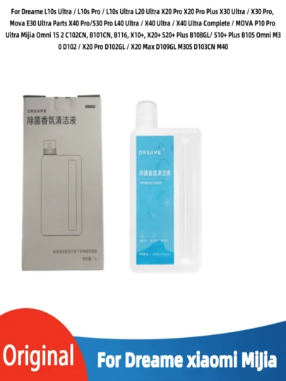  1L Dreame Fragrance Cleaning Liquid, Compatible With Dreame Aqua10 Track / Aqua 10 Pro Track / Aqua 10 Ultra Track Complete / RLR61CE / RLR81/Aqua10 Roller/Aqua 10 Ultra Roller Complete/RLH31CE/RLH71DE /X50 Pro/S60 Pro/S60 X50 Ultra//Mova V50 Ultra/L50 Pro Robot Vacuum Models