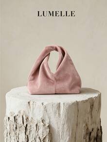 Túi Hobo thắt nút bằng da lộn màu hồng phấn LUMELLE | Túi xách mini bằng da lộn mềm mại, | Túi xách tay cao cấp, thẩm mỹ dành cho nữ | Túi xách tối giản hàng ngày - Hồng - Xem 1