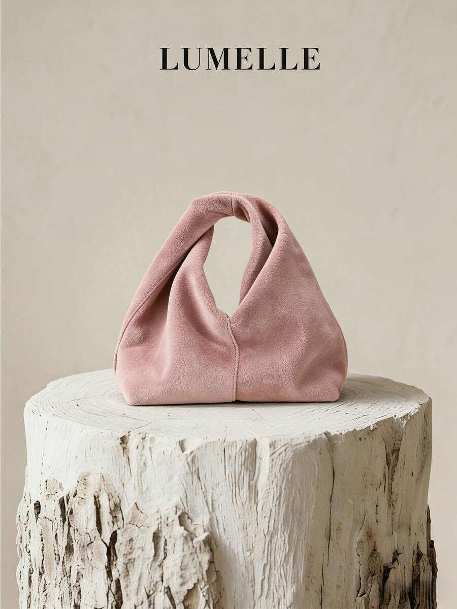 Túi Hobo thắt nút bằng da lộn màu hồng phấn LUMELLE | Túi xách mini bằng da lộn mềm mại, | Túi xách tay cao cấp, thẩm mỹ dành cho nữ | Túi xách tối giản hàng ngày - Hồng - Xem 1