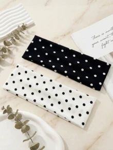 1/2 chiếc băng đô chấm bi cho nữ - Băng đô rộng, mềm mại, co giãn, chống trượt, thích hợp cho yoga, thể thao, chạy bộ, chất liệu dệt kim, họa tiết đen trắng cổ điển, dùng hàng ngày, dùng khi rửa mặt trang điểm, thiết kế nơ mùa hè. - Nhiều màu - Xem 2