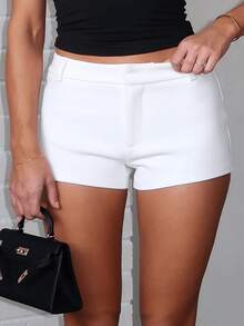 Women Y2k Micro Mini Shorts Sexy Low Rise Solid Color Slim Fit Hot Shorts Summer Going Out Skinny Booty Shorts Bottoms Party Club Streetwear - 白色 - 查看 1