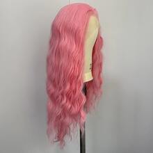 粉色长款深波浪合成假发，自由分缝，长款波浪自然发，13x4蕾丝前假发，适合女性日常佩戴、角色扮演和派对。 - 彩色 - 查看 5
