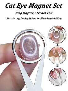 1/2pcs Round Magnet & Double-Ended French Manicure Tool Set, Cat Eye Nail Gel Accessories, One-Step Cat Eye Magnet, No Mess No Waste, Professional Manicure Set For Salon And DIY - Multicolor - View 3