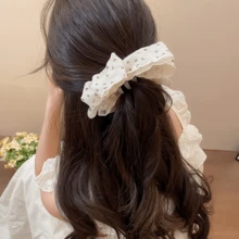 1 chiếc kẹp tóc nơ chấm bi bằng vải - Màu be - Xem 3