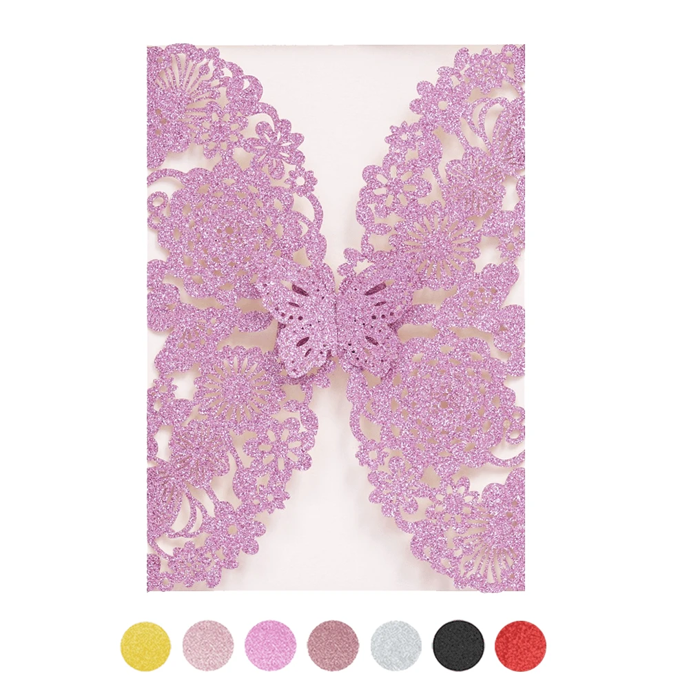 10pcs Glitter Butterfly Wedding Invitation Cards, Wedding Birthday Party Invitation Decoration Supplies Gift