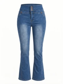 Women's Low Rise Straight Leg Jeans - Sexy Y2K Denim Pants With Double Button Fly, Relaxed Fit Trousers For Women, Comfortable & Versatile - Medium Wash - View 6