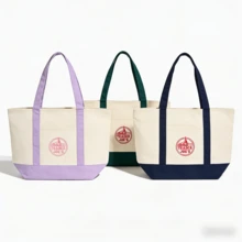 3PCS-Trader Joe Large Tote Shopping Bag Cotton Canvas Embroidered Bag - Multicolor - View 1