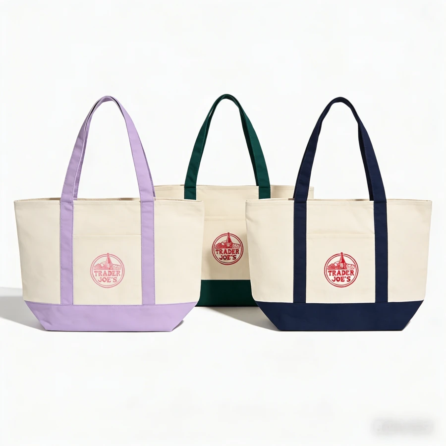 3PCS-Trader Joe Large Tote Shopping Bag Cotton Canvas Embroidered Bag - Multicolor - View 1