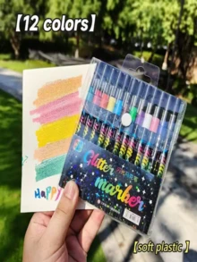 Glitter Marker Pens - Opaque - Stackable - Super Glittery - Vibrant Glitter Paint Pens - Fluorescent Highlighter Pens - Soft Tip Glitter Pens - For Arts And Crafts, Scrapbooking, Stationery, Professional Art Use - Multicolor - View 13