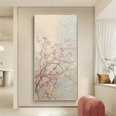 Tranh sơn dầu không khung phong cách Wabi-Sabi Nhật Bản hình hoa anh đào, thích hợp trang trí phòng khách, phòng ngủ, phòng ăn, trang trí tường hoa hiện đại, trang trí phòng thẩm mỹ, tranh nghệ thuật treo tường, tranh nghệ thuật dành cho cô gái thời trang, tranh nghệ thuật trích dẫn truyền cảm hứng, trang trí nhà cửa, tranh canvas treo tường.