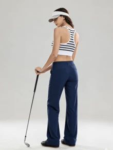 ZULIZ Áo tank top thể thao dáng ngắn cổ chữ U kẻ sọc KYRLSSU - Đen và trắng - Xem 4