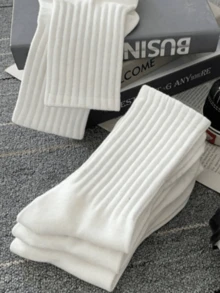5 Pairs Men's Mid-Calf Socks For Autumn/Winter, White, Odor-Resistant, Moisture-Wicking, Breathable Sports Socks - White - View 2