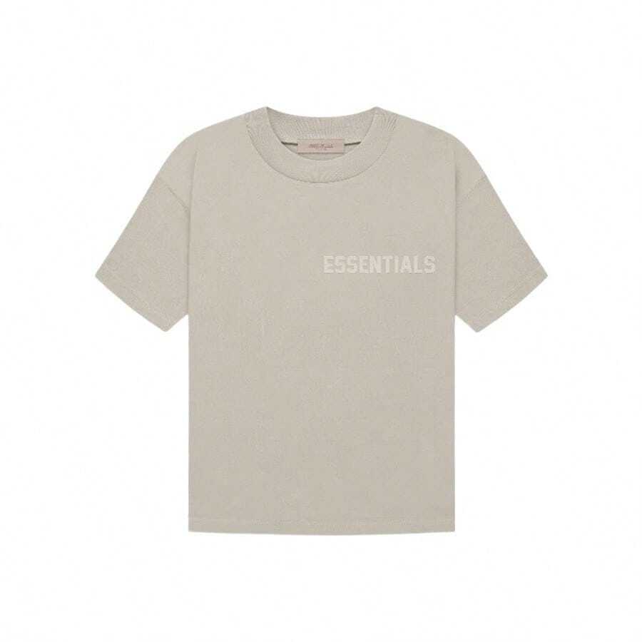 Essentials FW22 Flocked Logo Drop-Shoulder Tee | Unisex Crewneck Short Sleeve T-Shirt, Soft Cotton Everyday Basic - Xám - Xem 1