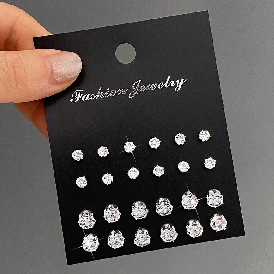 Bộ 24 đôi bông tai đính đá Zirconia tinh tế - Vàng - Xem 1