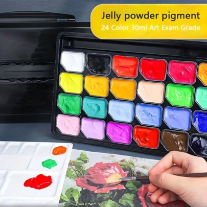24色水粉颜料套装，1.01液体盎司管装 - 色彩鲜艳的水彩颜料，适用于画布艺术家和业余爱好者，附赠便携式调色盘