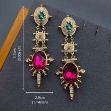 1 par de pendientes con patrón geométrico vintage, diseño único con incrustaciones, adecuado para uso diario y como accesorio de fiesta o regalo - Rosa Roja - Ver 4