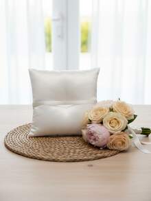 1 chiếc gối đựng nhẫn cưới ren thêu kiểu phương Tây, quà tặng đám cưới, phụ kiện đựng nhẫn hình nơ vuông. - Gối đựng nhẫn họa tiết hoa - Xem 5