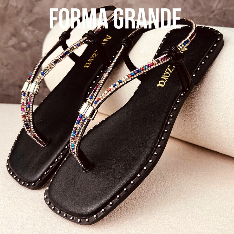 Amizzara Women's Flat Slippers With Adjustable Shiny Rhinestones For Everyday Comfort - 黑色 - 查看 1